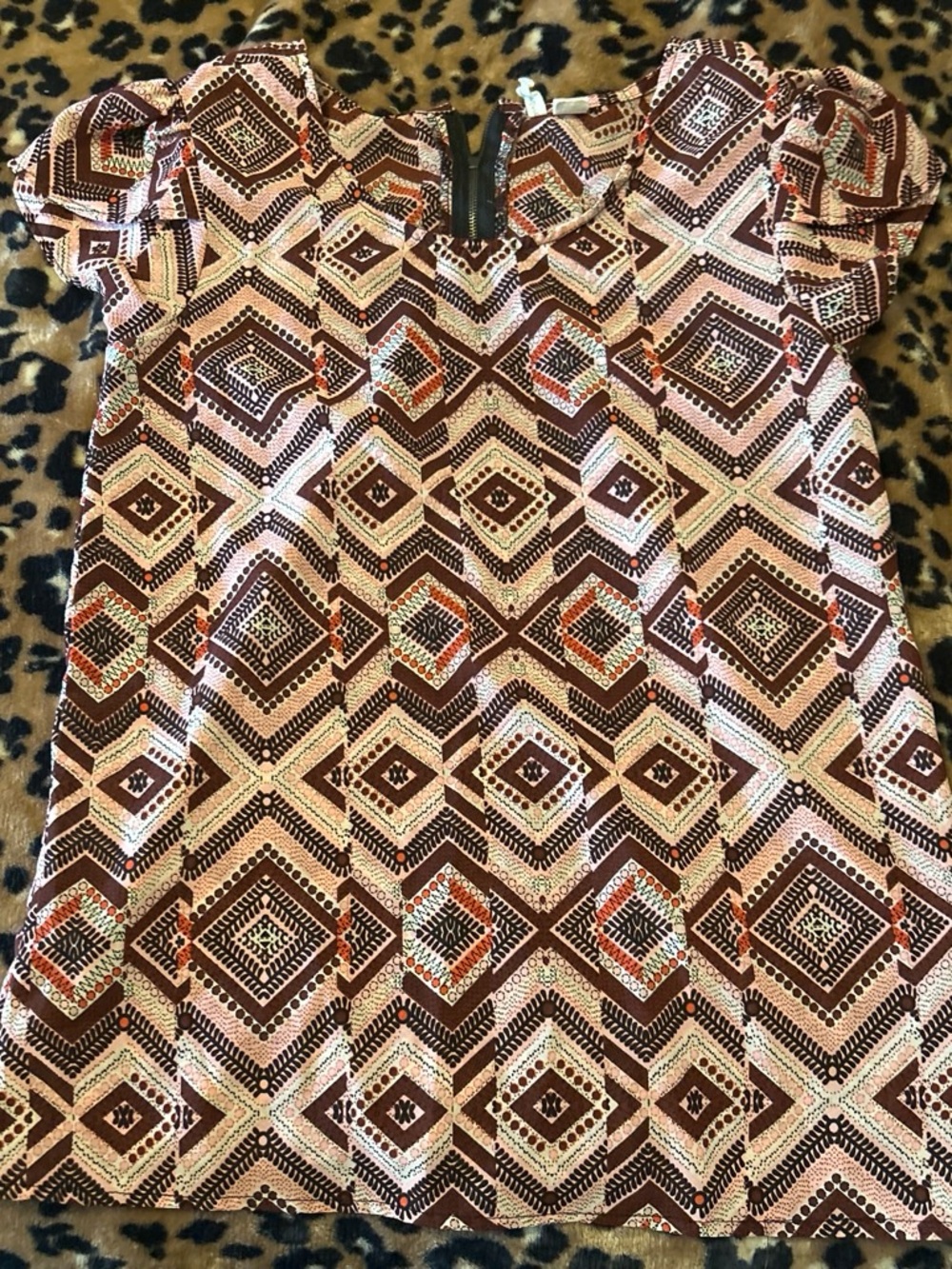 Men's Geometric Short-Sleeve Shirt - Brown/Beige